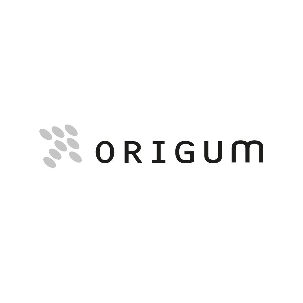 Positiv grå-svart logotyp för Origum Distribution