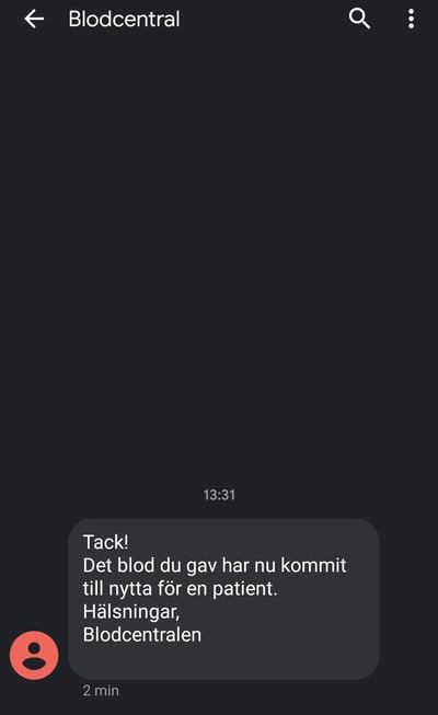 SMS: Ditt blod har nu kommit till nytta för en patient