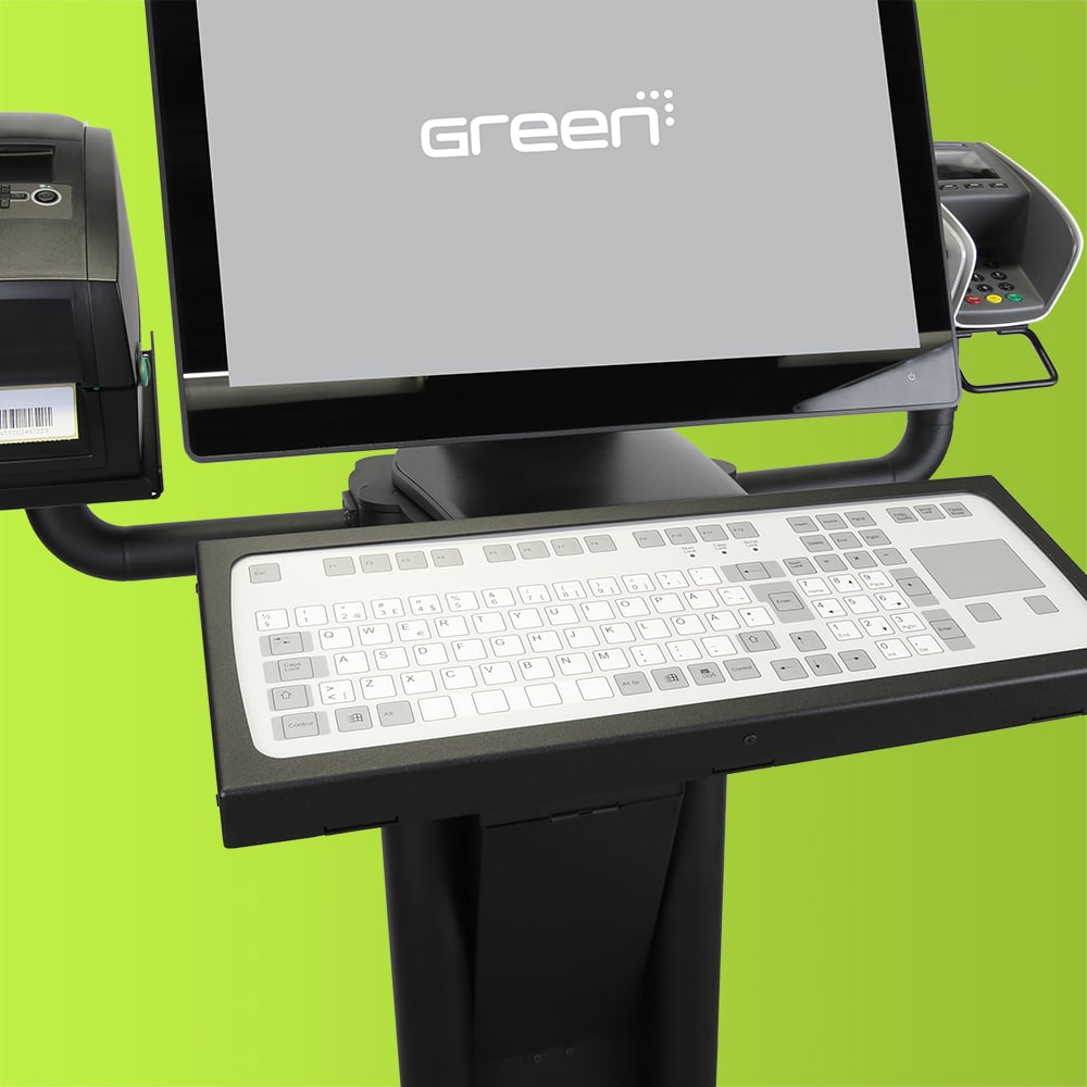 Med ett robust, industriklassat och spillsäkert tangentbord blir GreenSpot en fulländad kundstation med oändliga möjligheter