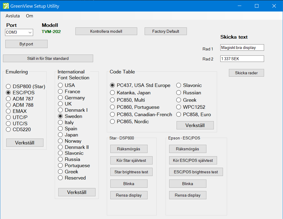 Skärmbild på GreenView Setup Utility i Windows