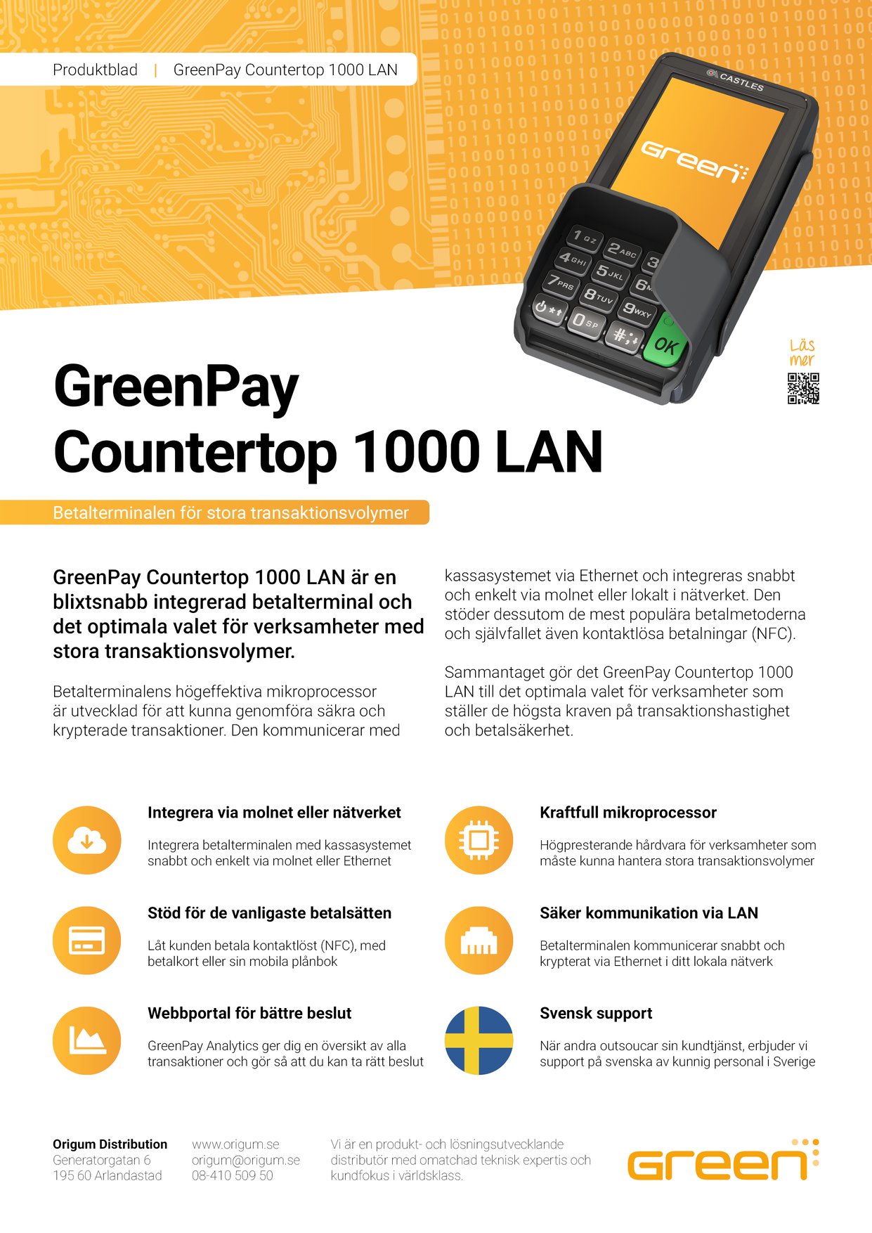 Produktblad för GreenPay Countertop 1000 LAN