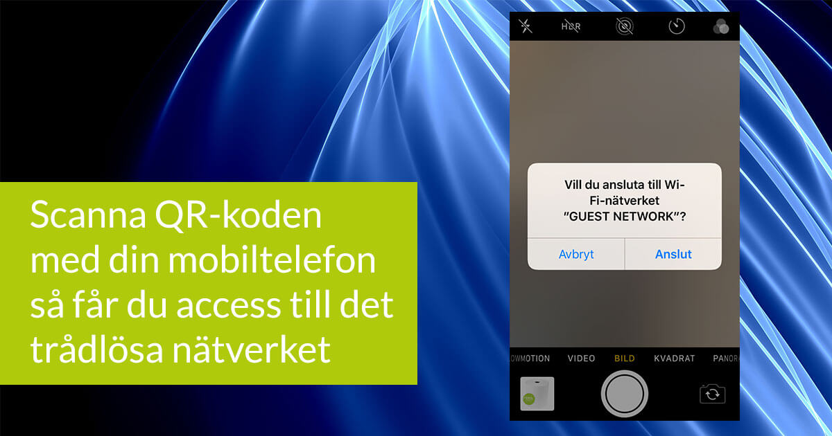 Scanna QR-koden med din mobiltelefon så får du access till det trådlösa nätverket